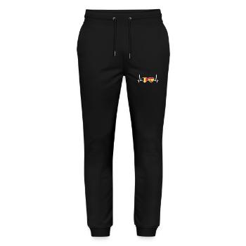 Belgium Spain Heartbeat Flag Spaniards Belgians - Stanley/Stella Mover Unisex Organic Jogging Trousers - black - Front - Marisol (170cm) & Nik (191cm)