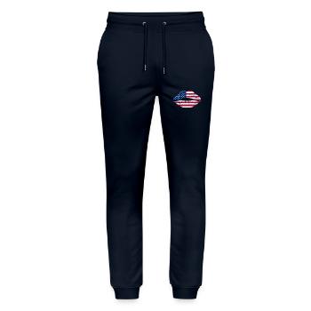 USA flag mouth - Stanley/Stella Mover Unisex Organic Jogging Trousers - navy - Front - Marisol (170cm) & Nik (191cm)