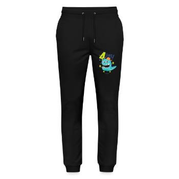 j'ai 4 ans Cadeau anniversaire 4 ans dinosaure - Pantalon de jogging bio MOVER Stanley/Stella unisexe - noir - Devant - Marisol (170cm) & Nik (191cm)