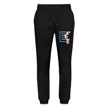 Blauer Buchstabe E Bär - Stanley/Stella Unisex Bio Jogginghose Mover  - Schwarz - Vorne - Marisol (170cm) & Nik (191cm)