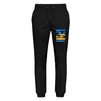 Palmenstrand Sonnenuntergang Sommerurlaub - Stanley/Stella Unisex Bio Jogginghose Mover  - Schwarz - Vorne - Marisol (170cm) & Nik (191cm)