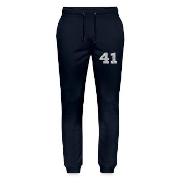 Number 41 Silver Glitter - 41st Anniversary - Stanley/Stella Mover Unisex Organic Jogging Trousers - navy - Front - Marisol (170cm) & Nik (191cm)