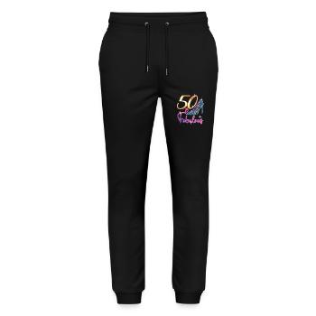 50 & Fabulous Turning Fifty, 50th Birthday Gift - Stanley/Stella Mover Unisex Organic Jogging Trousers - black - Front - Marisol (170cm) & Nik (191cm)