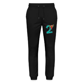 2nd birthday - 2 years old - parrot motif - Stanley/Stella Mover Unisex Organic Jogging Trousers - black - Front - Marisol (170cm) & Nik (191cm)