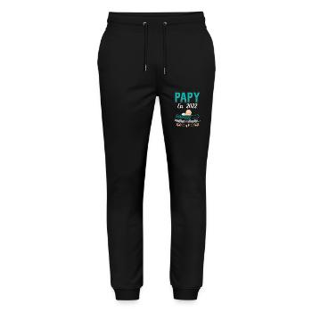 Papy En 2022 Cadeau Naissance Grossesse Humour - Pantalon de jogging bio MOVER Stanley/Stella unisexe - noir - Devant - Marisol (170cm) & Nik (191cm)