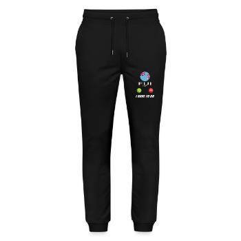 Fiji calls to Lusiger flags saying - Stanley/Stella Mover Unisex Organic Jogging Trousers - black - Front - Marisol (170cm) & Nik (191cm)