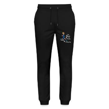 Une fille tire sur le ballon de football - J’ai 2 ans - Pantalon de jogging bio MOVER Stanley/Stella unisexe - noir - Devant - Marisol (170cm) & Nik (191cm)