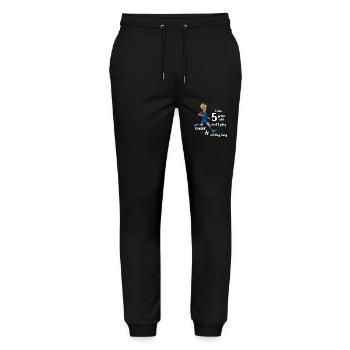 Une fille tire sur le football - J’ai 5 ans - Pantalon de jogging bio MOVER Stanley/Stella unisexe - noir - Devant - Marisol (170cm) & Nik (191cm)