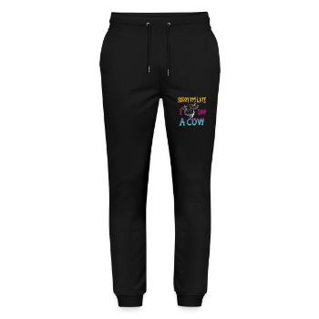 Désolé je suis en retard j’ai vu une vache - Pantalon de jogging bio MOVER Stanley/Stella unisexe - noir - Devant - Marisol (170cm) & Nik (191cm)