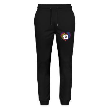 13th Birthday Heart Tie Dye | Tie Dye Themed - Stanley/Stella Mover Unisex Organic Jogging Trousers - black - Front - Marisol (170cm) & Nik (191cm)