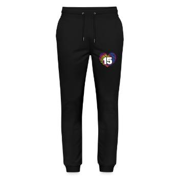 15th Birthday Heart Tie Dye | Tie Dye Themed - Stanley/Stella Mover Unisex Organic Jogging Trousers - black - Front - Marisol (170cm) & Nik (191cm)