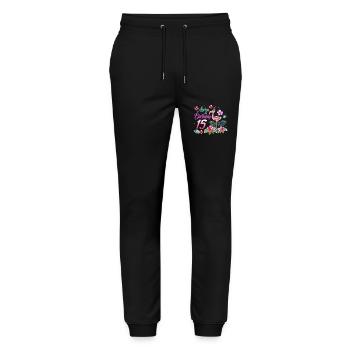 Aloha Birthday 15 Flamingo Bird 15th Birthday - Stanley/Stella Mover Unisex Organic Jogging Trousers - black - Front - Marisol (170cm) & Nik (191cm)
