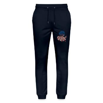 Black History Month America Flag Slogan - Stanley/Stella Mover Unisex Organic Jogging Trousers - navy - Front - Marisol (170cm) & Nik (191cm)