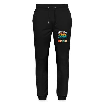 1971 Born Birthday Year of birth vintage - Stanley/Stella Mover Unisex Organic Jogging Trousers - black - Front - Marisol (170cm) & Nik (191cm)