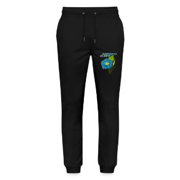 Motivation-Spruch vintage Prunkwinde Morning-Glory - Stanley/Stella Unisex Bio Jogginghose Mover  - Schwarz - Vorne - Marisol (170cm) & Nik (191cm)