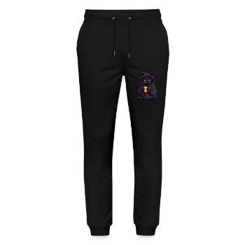 Motif de sweat à capuche de chat noir avec café au cacao - Pantalon de jogging bio MOVER Stanley/Stella unisexe - noir - Devant - Marisol (170cm) & Nik (191cm)