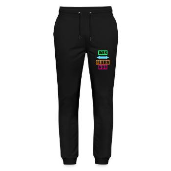 Junggesellenabschied Poltern Polterabend JGA - Stanley/Stella Unisex Bio Jogginghose Mover  - Schwarz - Vorne - Marisol (170cm) & Nik (191cm)