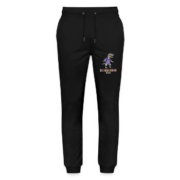 Einschulung T-Rex Dino Schulanfang Schulkind 2023 - Stanley/Stella Unisex Bio Jogginghose Mover  - Schwarz - Vorne - Marisol (170cm) & Nik (191cm)
