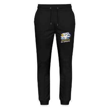 Not Uruguayan But Supportive Uruguay Flag Country - Stanley/Stella Mover Unisex Organic Jogging Trousers - black - Front - Marisol (170cm) & Nik (191cm)