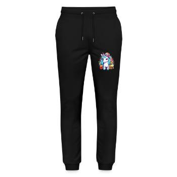 Coole Einhorn-Weihnachten mit Weihnachtsmütze und Regenbogen - Stanley/Stella Unisex Bio Jogginghose Mover  - Schwarz - Vorne - Marisol (170cm) & Nik (191cm)