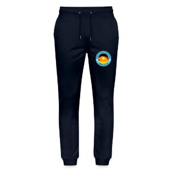 Mein Seelentier ist ein Schnitzel lustiger Spruch - Stanley/Stella Unisex Bio Jogginghose Mover  - Navy - Vorne - Marisol (170cm) & Nik (191cm)