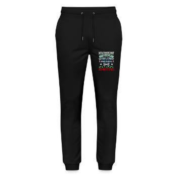 Aufgrund der Preiserhöhung - Weihnachtsspruch - Stanley/Stella Unisex Bio Jogginghose Mover  - Schwarz - Vorne - Marisol (170cm) & Nik (191cm)