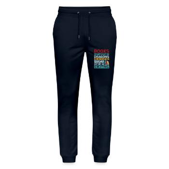 Dragon Book Saying - Books Without Dragons - Stanley/Stella Mover Unisex Organic Jogging Trousers - navy - Front - Marisol (170cm) & Nik (191cm)