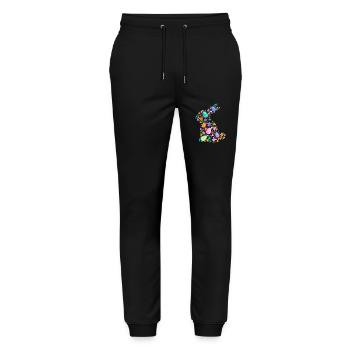 Bunter Osterhase Ostereier Blumen Ostern Grafik - Stanley/Stella Unisex Bio Jogginghose Mover  - Schwarz - Vorne - Marisol (170cm) & Nik (191cm)