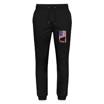 Bulldog Hund mit USA Flagge - Stanley/Stella Unisex Bio Jogginghose Mover  - Schwarz - Vorne - Marisol (170cm) & Nik (191cm)
