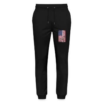 Dalmatiner Hund mit USA Flagge - Stanley/Stella Unisex Bio Jogginghose Mover  - Schwarz - Vorne - Marisol (170cm) & Nik (191cm)