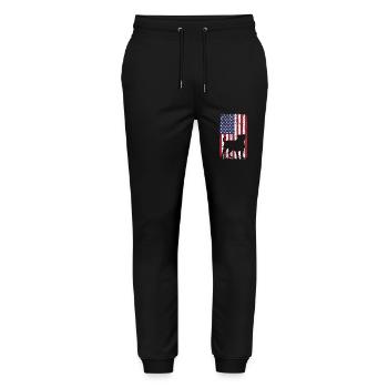 American Bulldog Hund mit USA Flagge - Stanley/Stella Unisex Bio Jogginghose Mover  - Schwarz - Vorne - Marisol (170cm) & Nik (191cm)