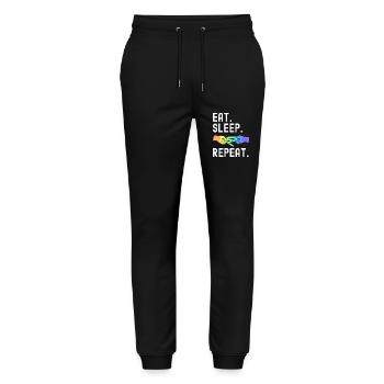 Essen Schlaf Liebe Wiederholen Lesbischer Stolz Lustig - Stanley/Stella Unisex Bio Jogginghose Mover  - Schwarz - Vorne - Marisol (170cm) & Nik (191cm)