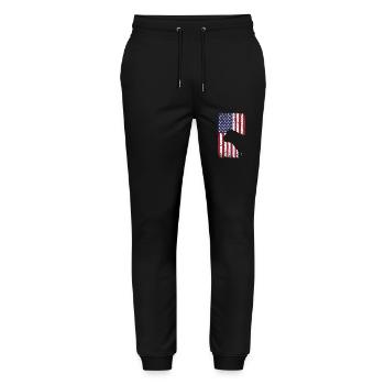 Bulldog Hund mit USA Flagge - Stanley/Stella Unisex Bio Jogginghose Mover  - Schwarz - Vorne - Marisol (170cm) & Nik (191cm)