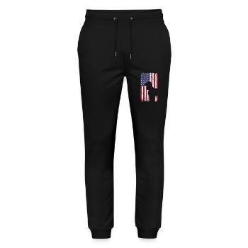 Cocker Spaniel Hund mit USA Flagge - Stanley/Stella Unisex Bio Jogginghose Mover  - Schwarz - Vorne - Marisol (170cm) & Nik (191cm)