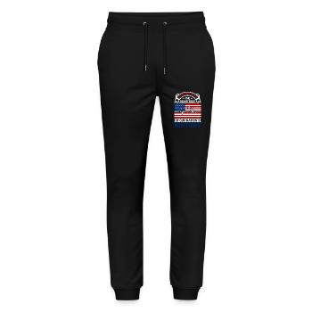 Amerikanische Veteranen: Der Herzschlag des H unserer Nation - Stanley/Stella Unisex Bio Jogginghose Mover  - Schwarz - Vorne - Marisol (170cm) & Nik (191cm)