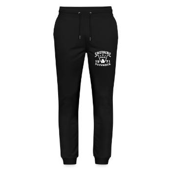 Cruising Biker Geburtstag November 1971 Motorrad - Stanley/Stella Unisex Bio Jogginghose Mover  - Schwarz - Vorne - Marisol (170cm) & Nik (191cm)