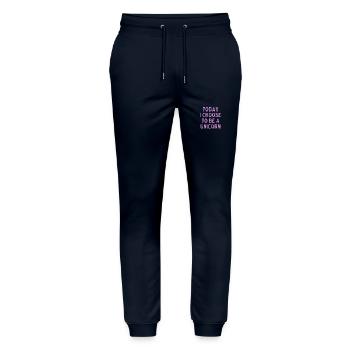 Aujourd’hui, je choisis d’être une licorne arc-en-ciel amoureux jeu de mots - Pantalon de jogging bio MOVER Stanley/Stella unisexe - marine - Devant - Marisol (170cm) & Nik (191cm)