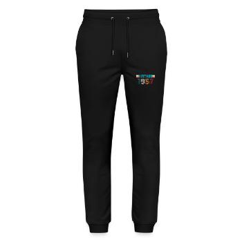 1957 Birthday Vintage - Stanley/Stella Mover Unisex Organic Jogging Trousers - black - Front - Marisol (170cm) & Nik (191cm)