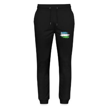 Drapeau de l’Ouzbékistan utilisé - Pantalon de jogging bio MOVER Stanley/Stella unisexe - noir - Devant - Marisol (170cm) & Nik (191cm)