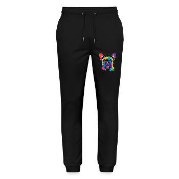 Bouledogue français couleurs colorées Pop Art Great Dane - Pantalon de jogging bio MOVER Stanley/Stella unisexe - noir - Devant - Marisol (170cm) & Nik (191cm)