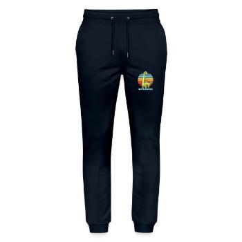 Maximilianosaurus Gift Idea for Maximilian - Stanley/Stella Mover Unisex Organic Jogging Trousers - navy - Front - Marisol (170cm) & Nik (191cm)