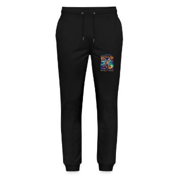 Bitcoin Kryptowährung BTC Satoshi Nakamoto - Stanley/Stella Unisex Bio Jogginghose Mover  - Schwarz - Vorne - Marisol (170cm) & Nik (191cm)