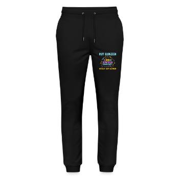 Kita Abgänger Schulanfang Schulkind Dino Einschulu - Stanley/Stella Unisex Bio Jogginghose Mover  - Schwarz - Vorne - Marisol (170cm) & Nik (191cm)