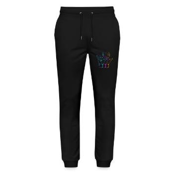 Gebärdensprache Gebärde ASL gehörlos - Stanley/Stella Unisex Bio Jogginghose Mover  - Schwarz - Vorne - Marisol (170cm) & Nik (191cm)