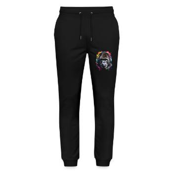 Gorilla Kopfhörer Affe Bunt Tier Design Print - Stanley/Stella Unisex Bio Jogginghose Mover  - Schwarz - Vorne - Marisol (170cm) & Nik (191cm)