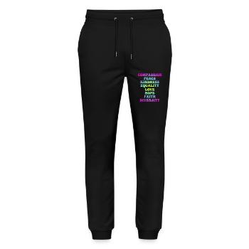 Compassion Paix Amour Espoir Foi Égalité - Pantalon de jogging bio MOVER Stanley/Stella unisexe - noir - Devant - Marisol (170cm) & Nik (191cm)