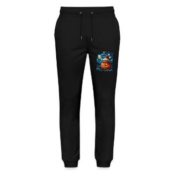 Halloween Gift Pumpkin with Santa Hat Decoration - Stanley/Stella Mover Unisex Organic Jogging Trousers - black - Front - Marisol (170cm) & Nik (191cm)