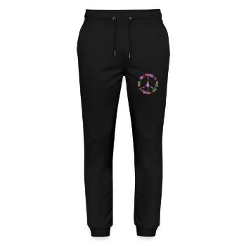 Blumen Peace Zeichen Vintage Stil - Stanley/Stella Unisex Bio Jogginghose Mover  - Schwarz - Vorne - Marisol (170cm) & Nik (191cm)