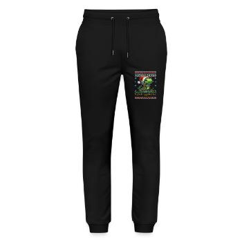 Ugly Christmas Dino Weihnachten Merry Crisis - Stanley/Stella Mover Unisex Organic Jogging Trousers - black - Front - Marisol (170cm) & Nik (191cm)