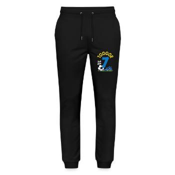 Tor Fußball Ich bin 7 Kindergeburtstag - Stanley/Stella Unisex Bio Jogginghose Mover  - Schwarz - Vorne - Marisol (170cm) & Nik (191cm)